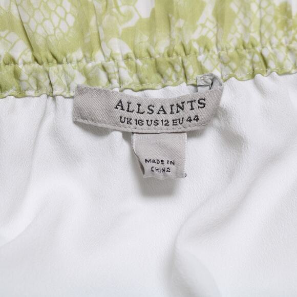 All Saints Clara Noche White Green Animal Print Sheer Midi Skirt Pull On Size 12 - Picture 7 of 11
